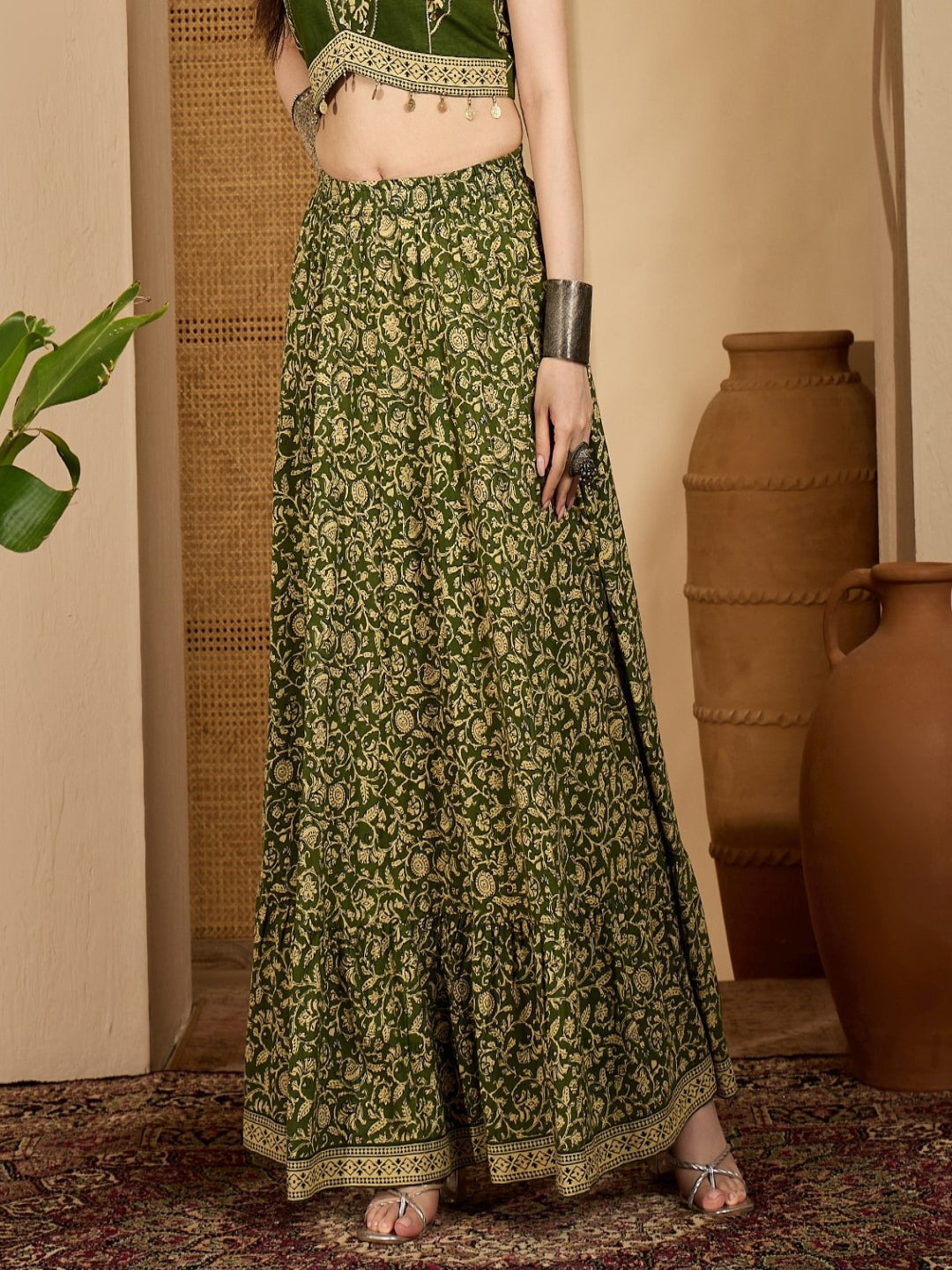 Ethnic Printed Tiered Cotton Skirt
