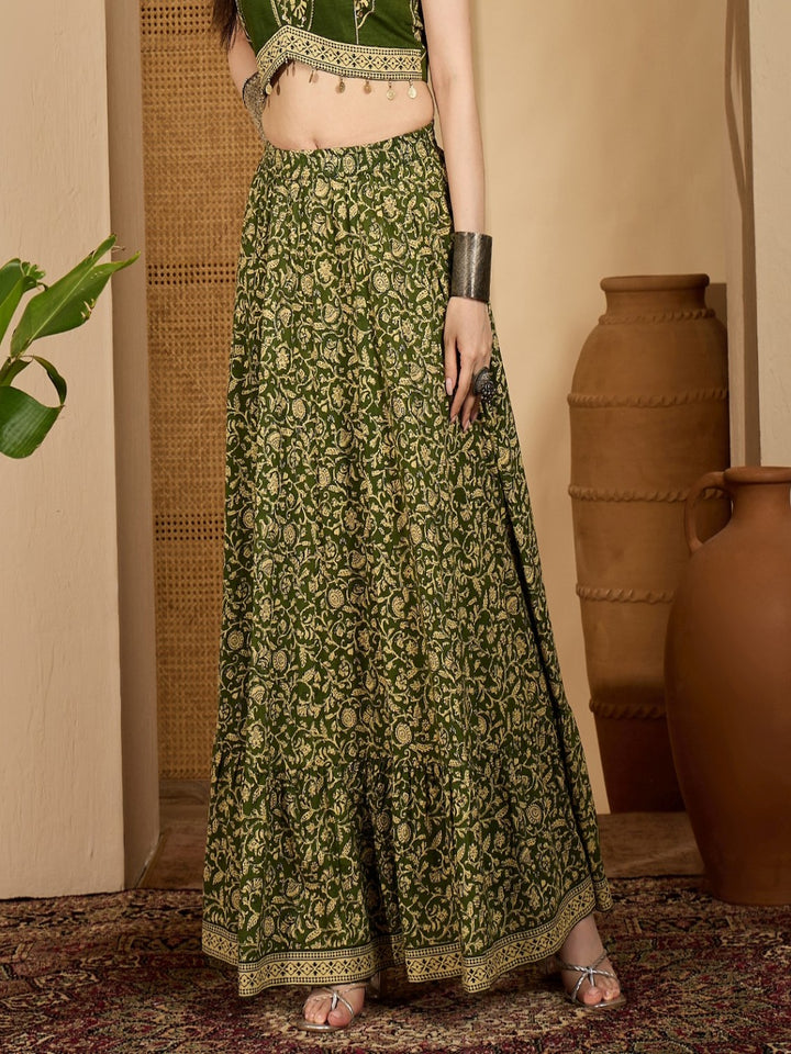 Ethnic Printed Tiered Cotton Skirt