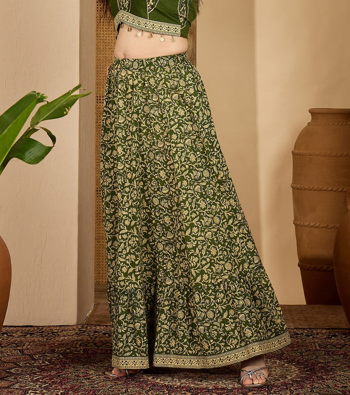 Ethnic Printed Tiered Cotton Skirt