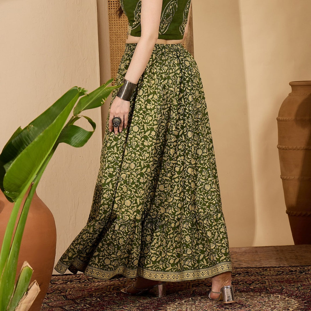 Ethnic Printed Tiered Cotton Skirt