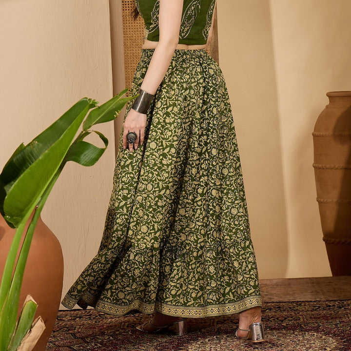 Ethnic Printed Tiered Cotton Skirt