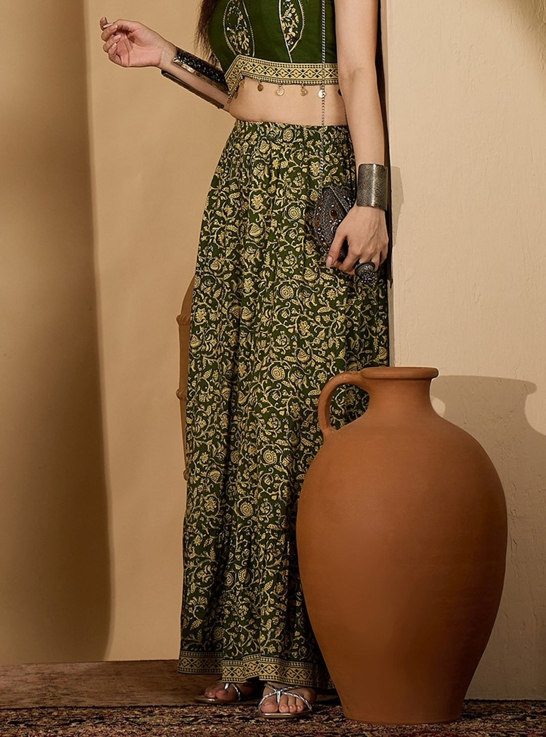 Ethnic Printed Tiered Cotton Skirt