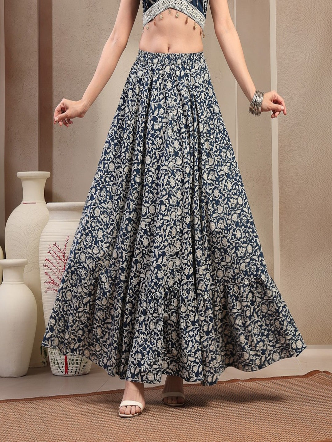 Ethnic Printed Tiered Cotton Skirt