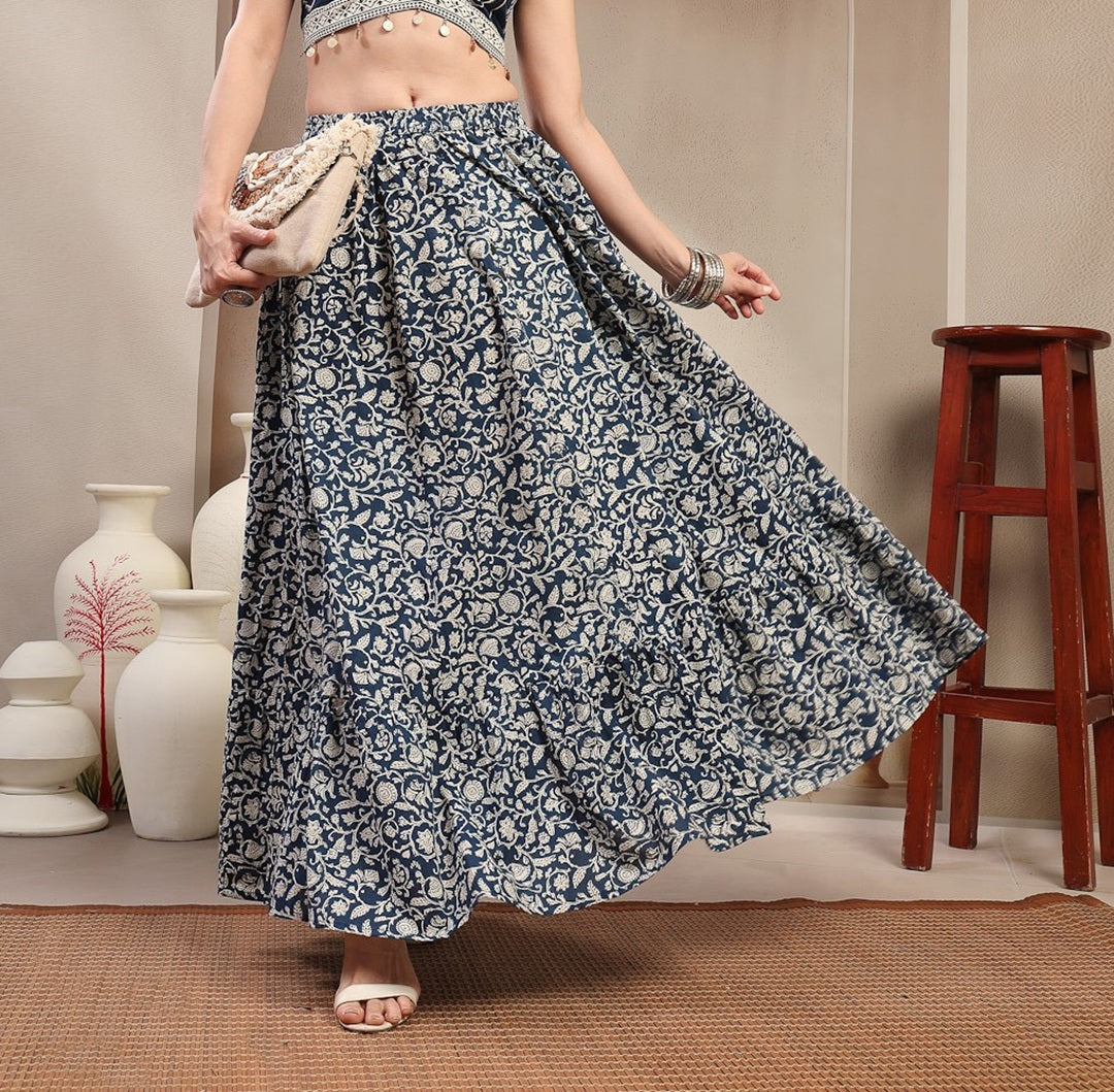 Ethnic Printed Tiered Cotton Skirt