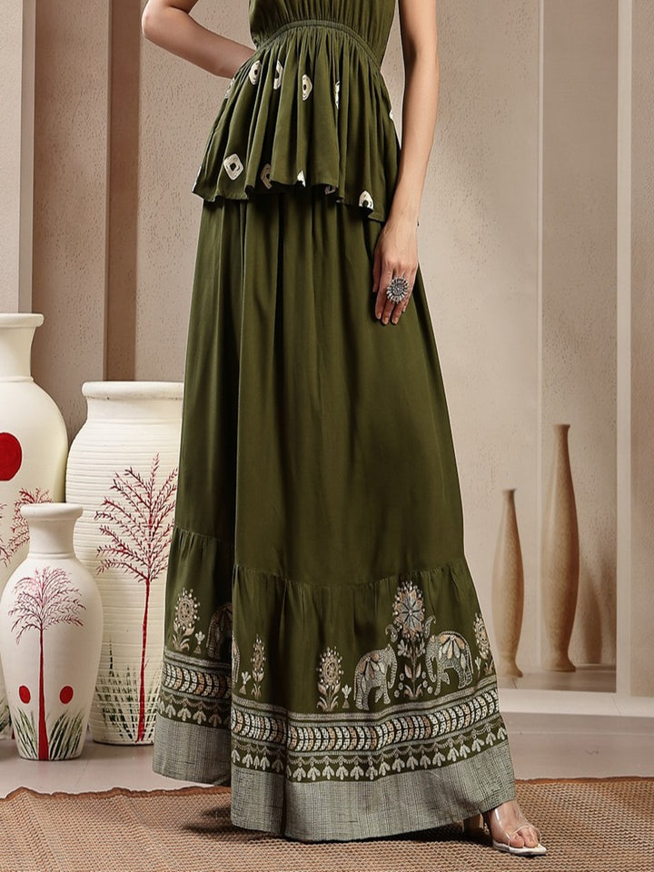 Animal &amp; Floral Printed Tiered Rayon Skirt