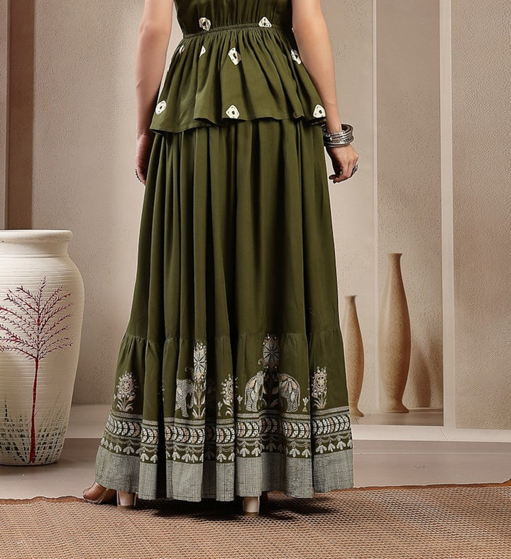 Animal &amp; Floral Printed Tiered Rayon Skirt