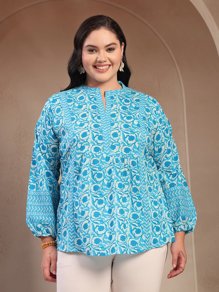 Stylum turquoise cotton printed top – wholesale manufacturer &amp; exporter from India