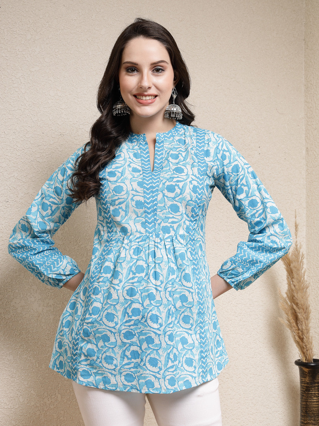 Stylum turquoise cotton printed top – wholesale manufacturer &amp; exporter from India