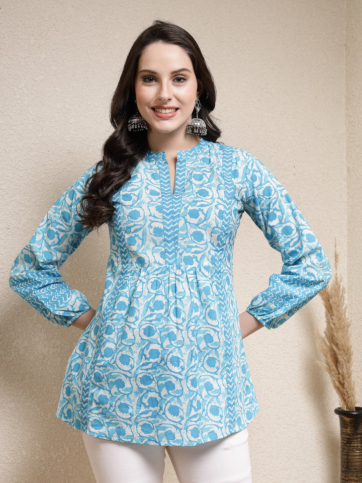 Stylum turquoise cotton printed top – wholesale manufacturer &amp; exporter from India