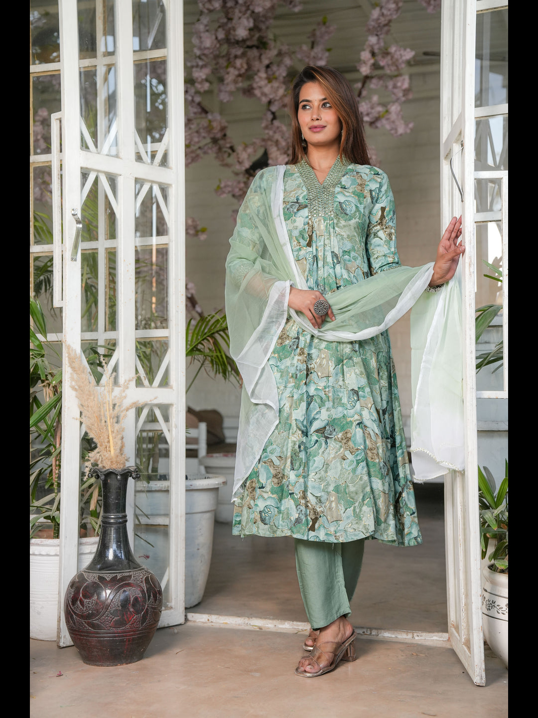 Multi A-Line Rayon Printed Kurta Bottom With Dupatta