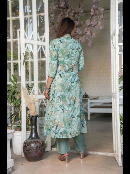 Multi A-Line Rayon Printed Kurta Bottom With Dupatta