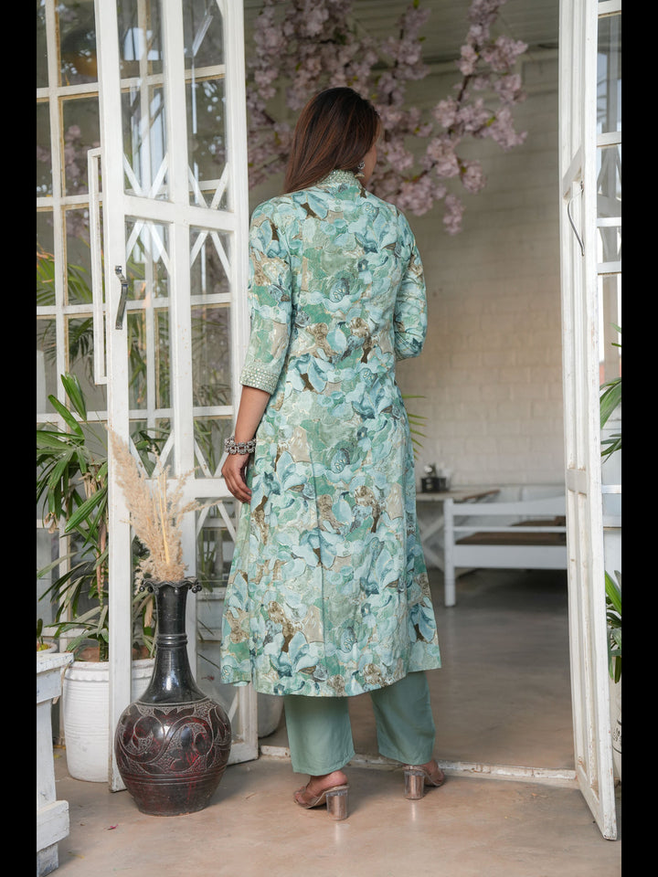 Multi A-Line Rayon Printed Kurta Bottom With Dupatta