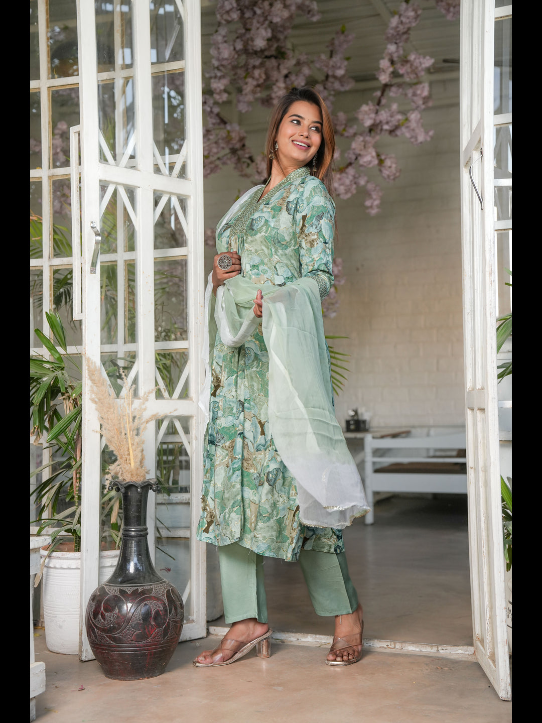 Multi A-Line Rayon Printed Kurta Bottom With Dupatta