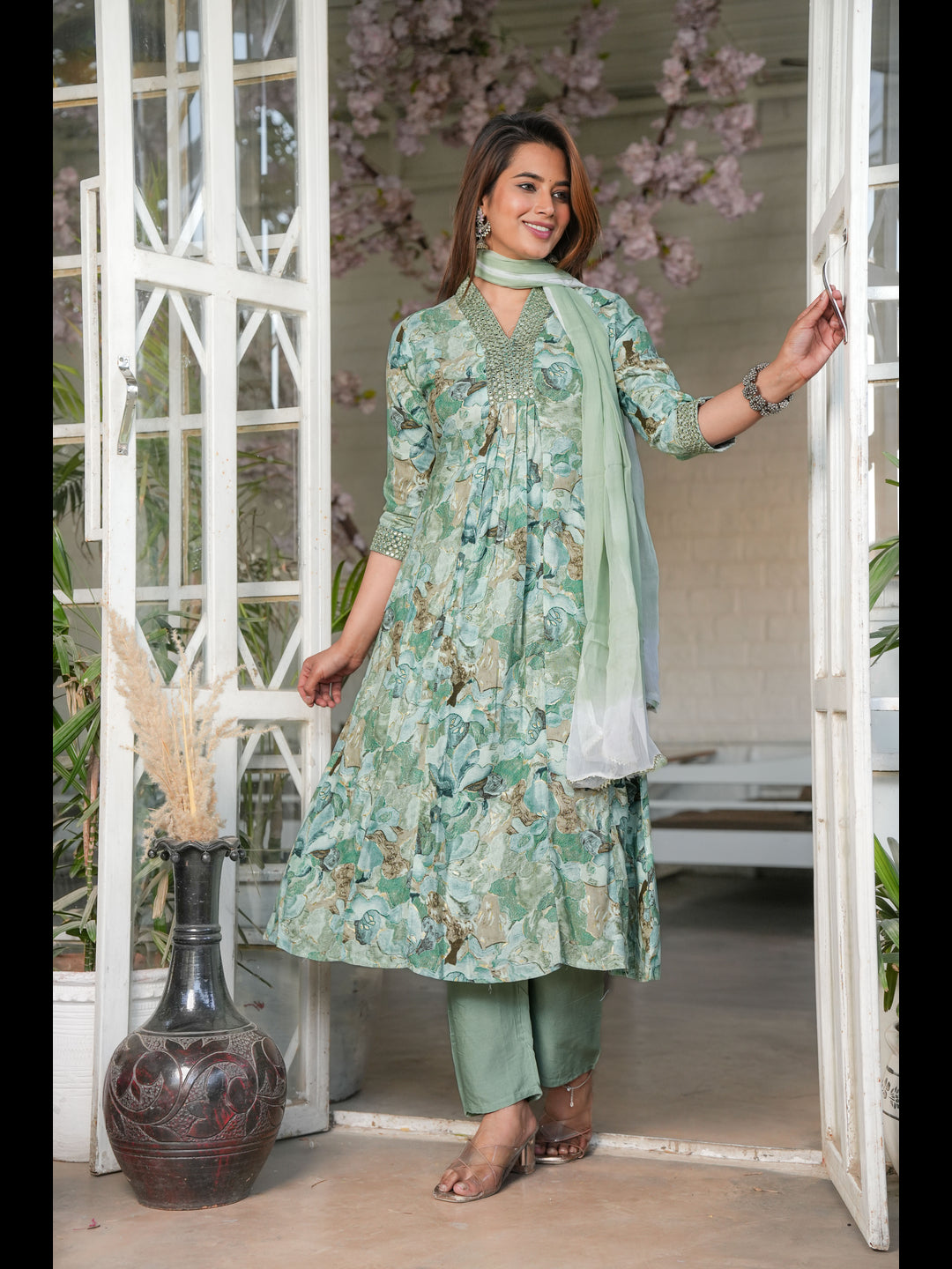 Multi A-Line Rayon Printed Kurta Bottom With Dupatta