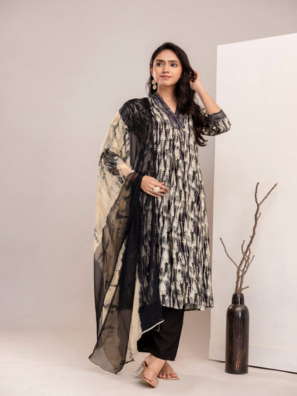 Black Anarkali Printed Anarkali Kurta With Pant And Dupatta