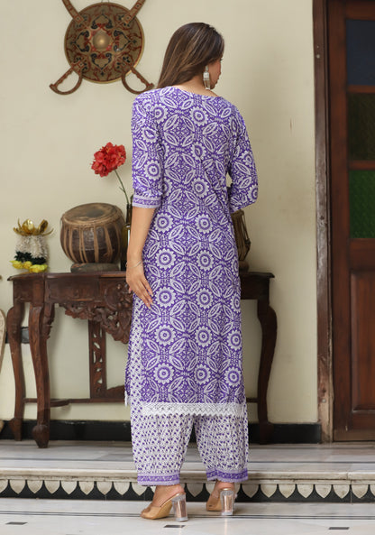 Blue Straight Cotton Printed Embroidered Kurta Bottom With Dupatta