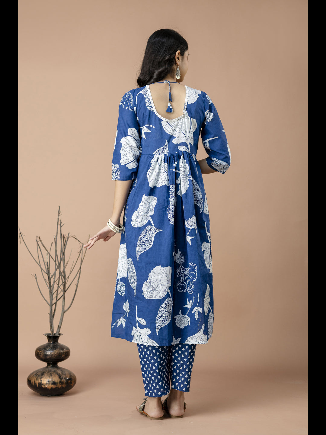 Blue Alia Cut Cotton Printed Kurta With Pant And Dupatta