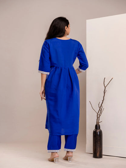 Blue Silk Cotton Printd Embroiderd Kurta With Pant And Dupatta