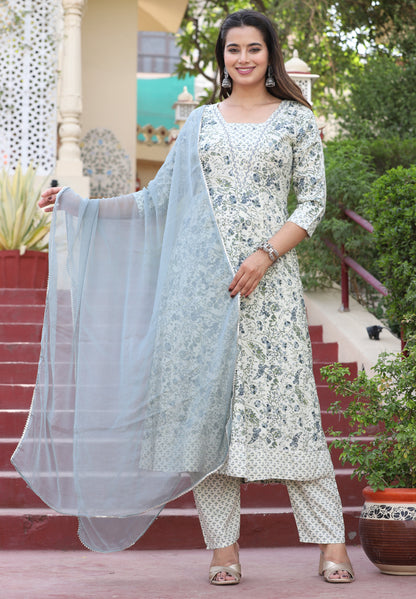 Multi Anarkali Rayon Printed Kurta With Pant And Dupatta