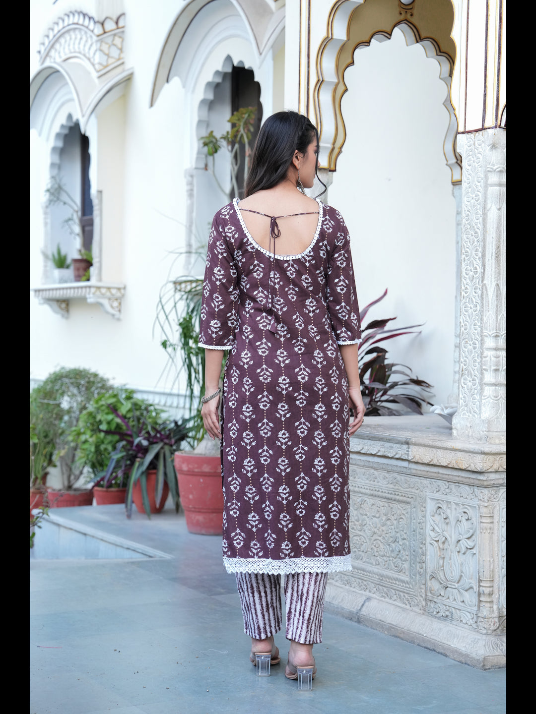 Brown Printed Straight Pure Cotton Kurta With Pant And Dupatta