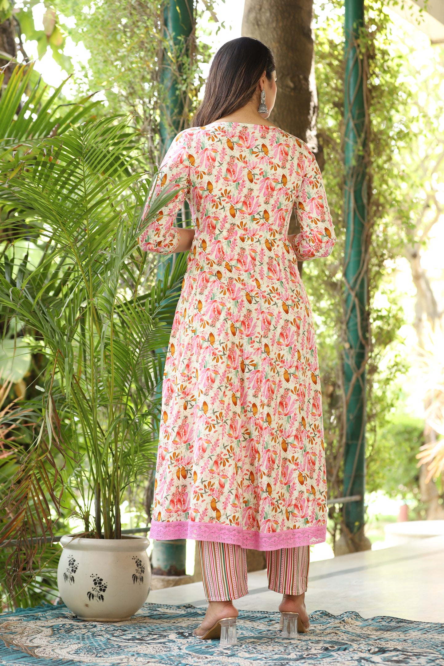 Multi Anarkali Rayon Printed Kurta With Pant And Dupatta