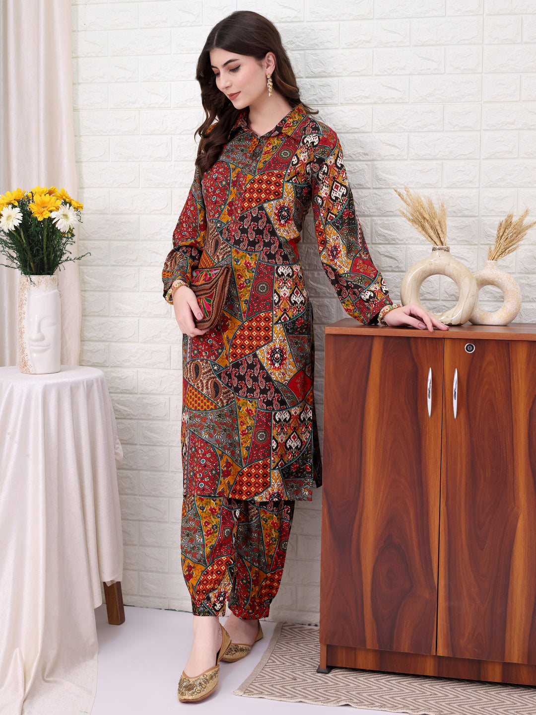 Multi Viscose Rayon Embellished Co-ords Set