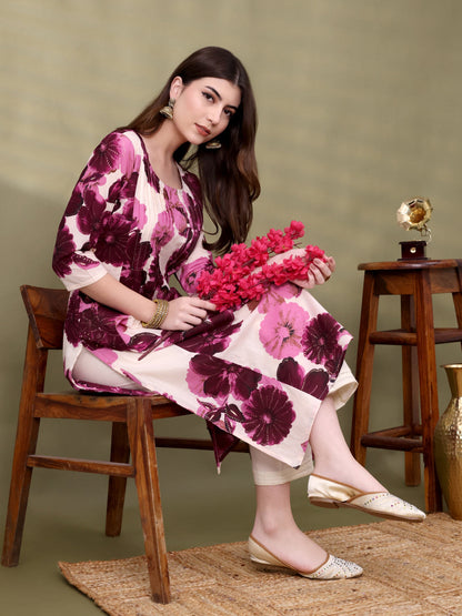 Wine Pure Cotton Embellished Co-ords Set