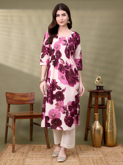 Wine Pure Cotton Embellished Co-ords Set