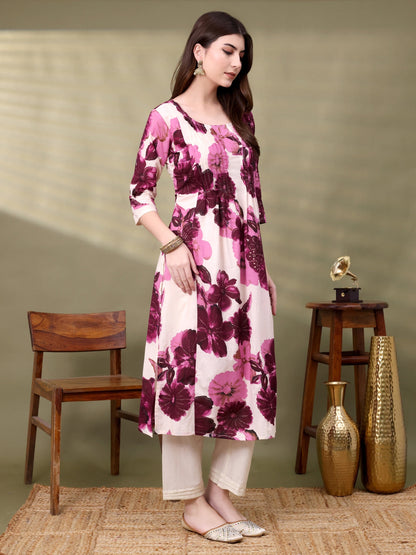 Wine Pure Cotton Embellished Co-ords Set