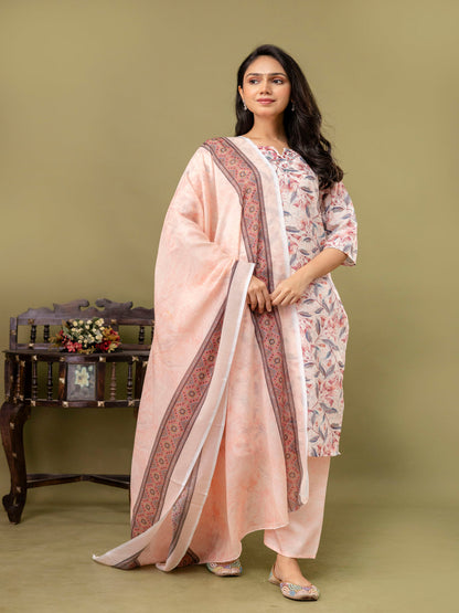 Multi Straight Rayon Printed Kurta With Pant And Dupatta