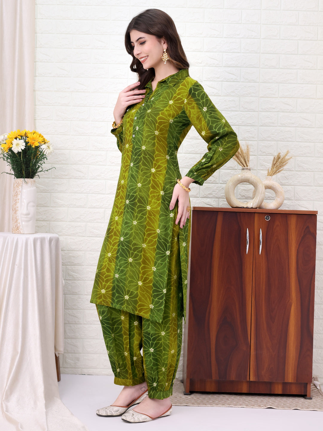 Green Viscose Rayon Embellished Co-ords Set