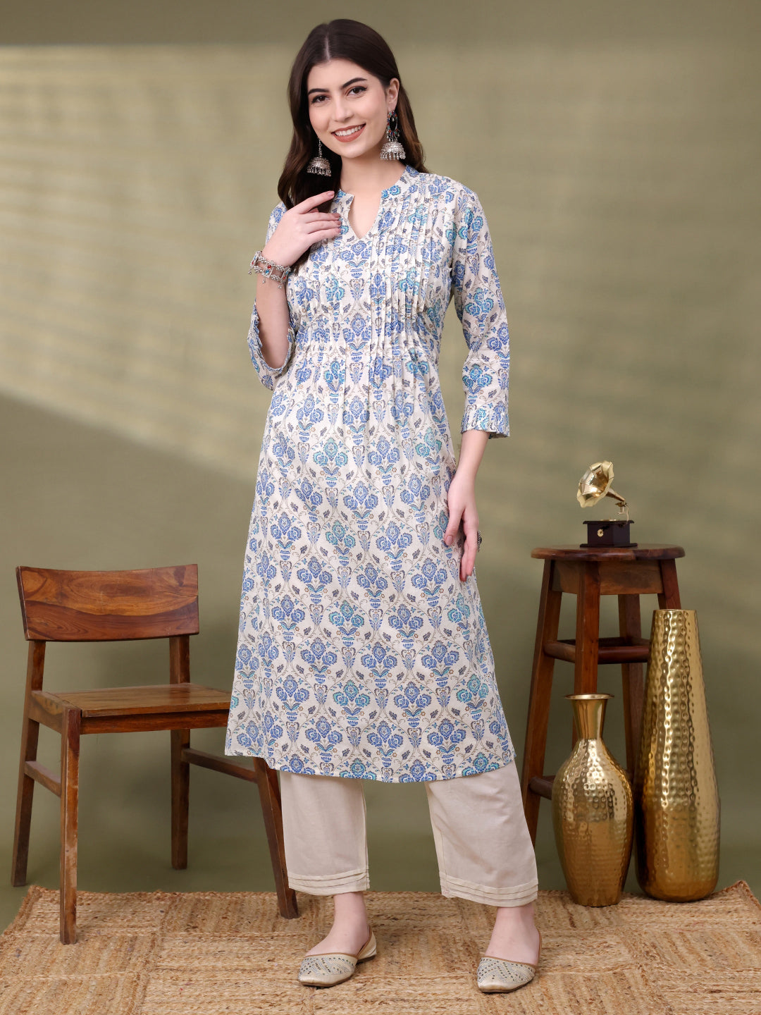 Blue Pure Cotton Embellished Co-ords Set
