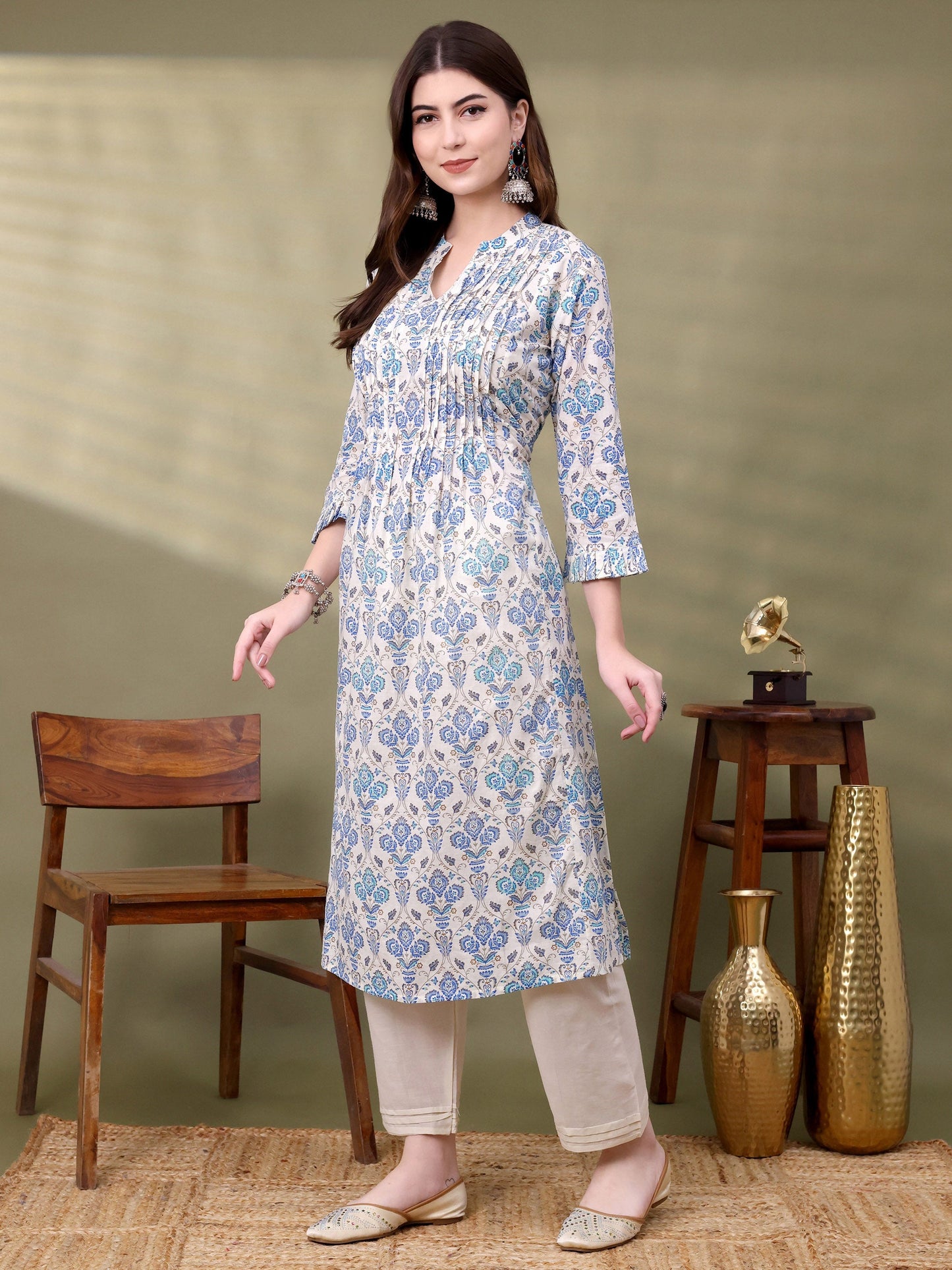 Blue Pure Cotton Embellished Co-ords Set