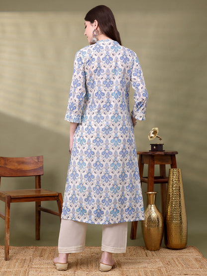 Blue Pure Cotton Embellished Co-ords Set