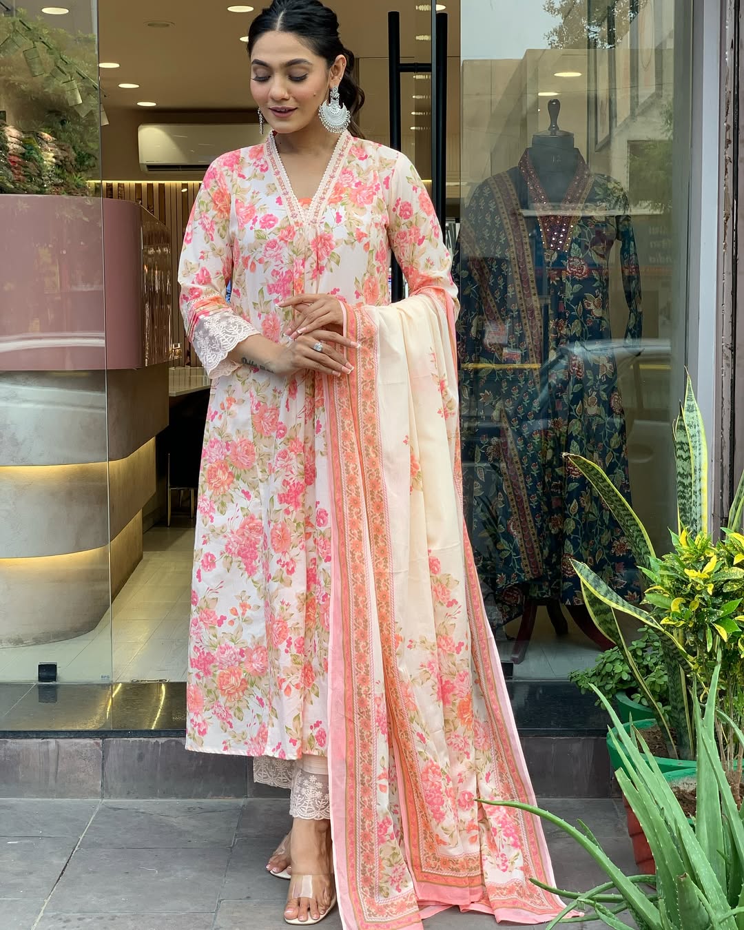 Multi Anarkali Cotton Printd Embellished Kurta With Pant And Dupatta