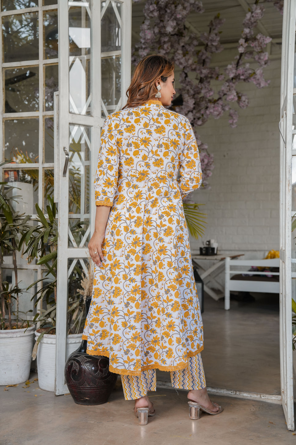 Red Printed Cotton Anarcali Kurta With Pant And Dupatta