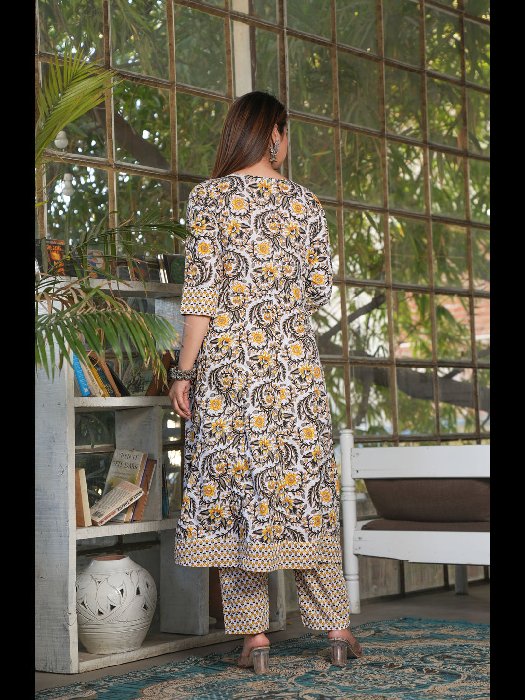 Yellow Printed Anarkali Cotton Kurta Bottom With Dupatta