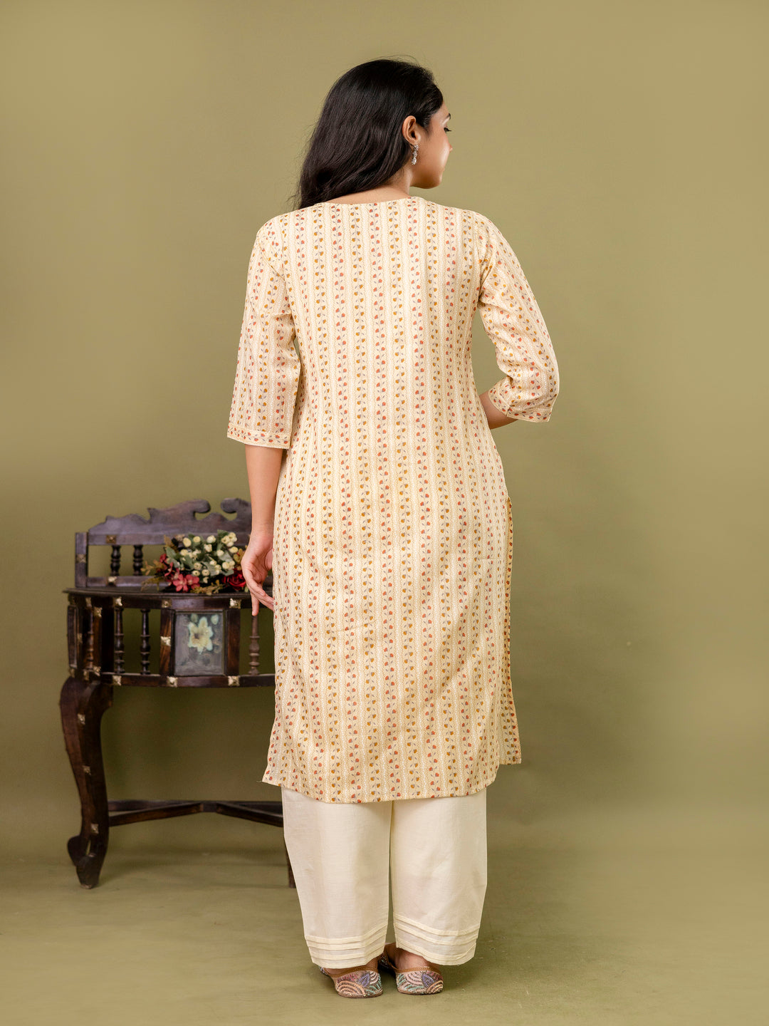 Peach Straight Cotton Printed Kurta With Pant