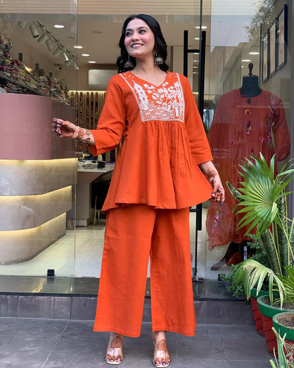 Orange Embellished Co-Ord Sets