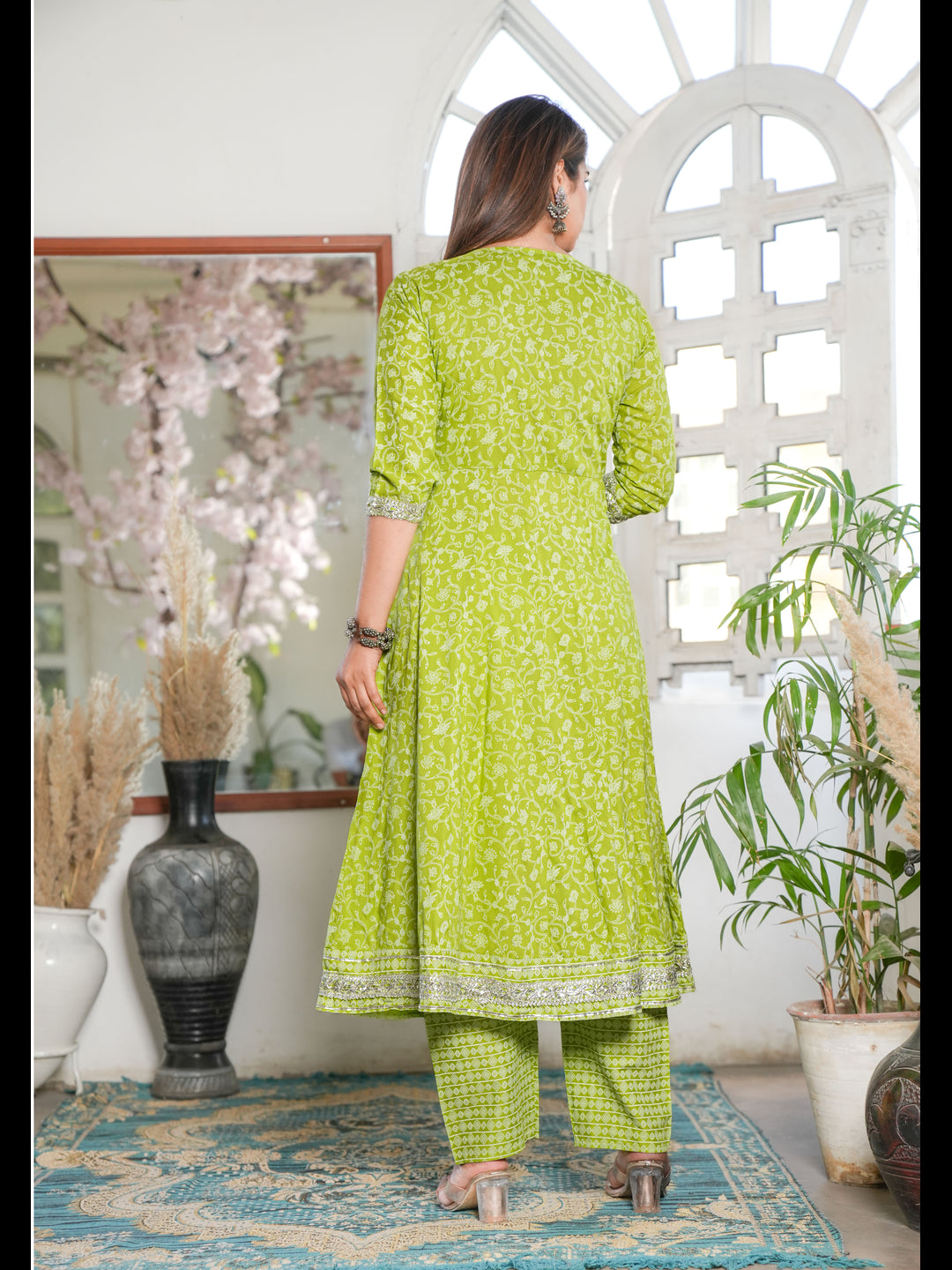 Green Anarkali Rayon Printed Embroidered Kurta Bottom With Dupatta