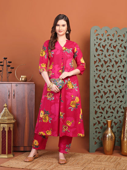 Pink Printed Co-Ord Set For Women