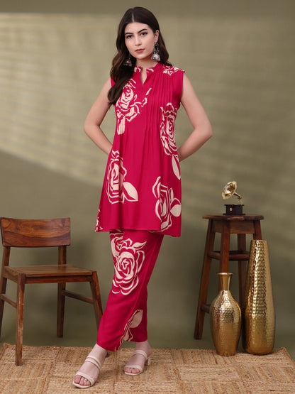 Pink Viscose Rayon Embellished Co-ords Set