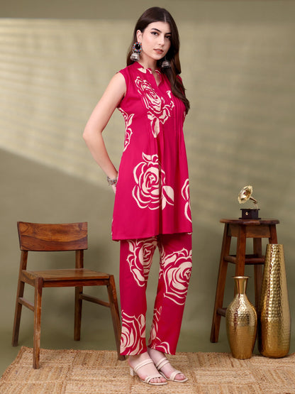 Pink Viscose Rayon Embellished Co-ords Set