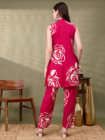 Pink Viscose Rayon Embellished Co-ords Set