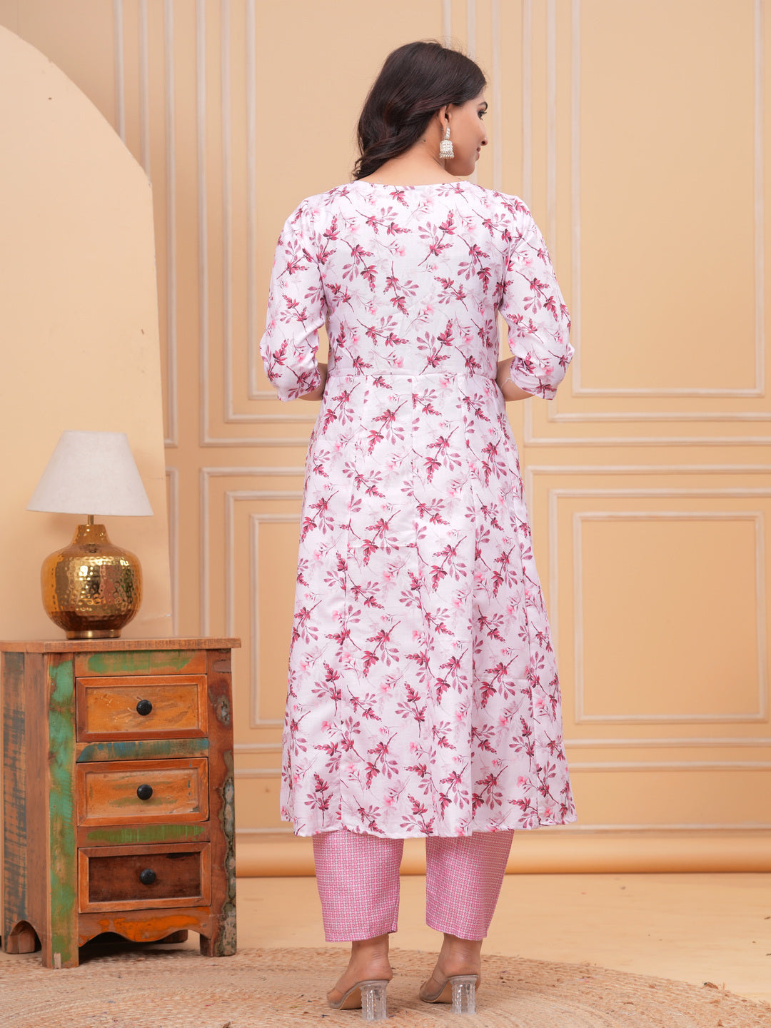 Pink Anarkali Rayon Printd Embroiderd Kurta With Pant And Dupatta