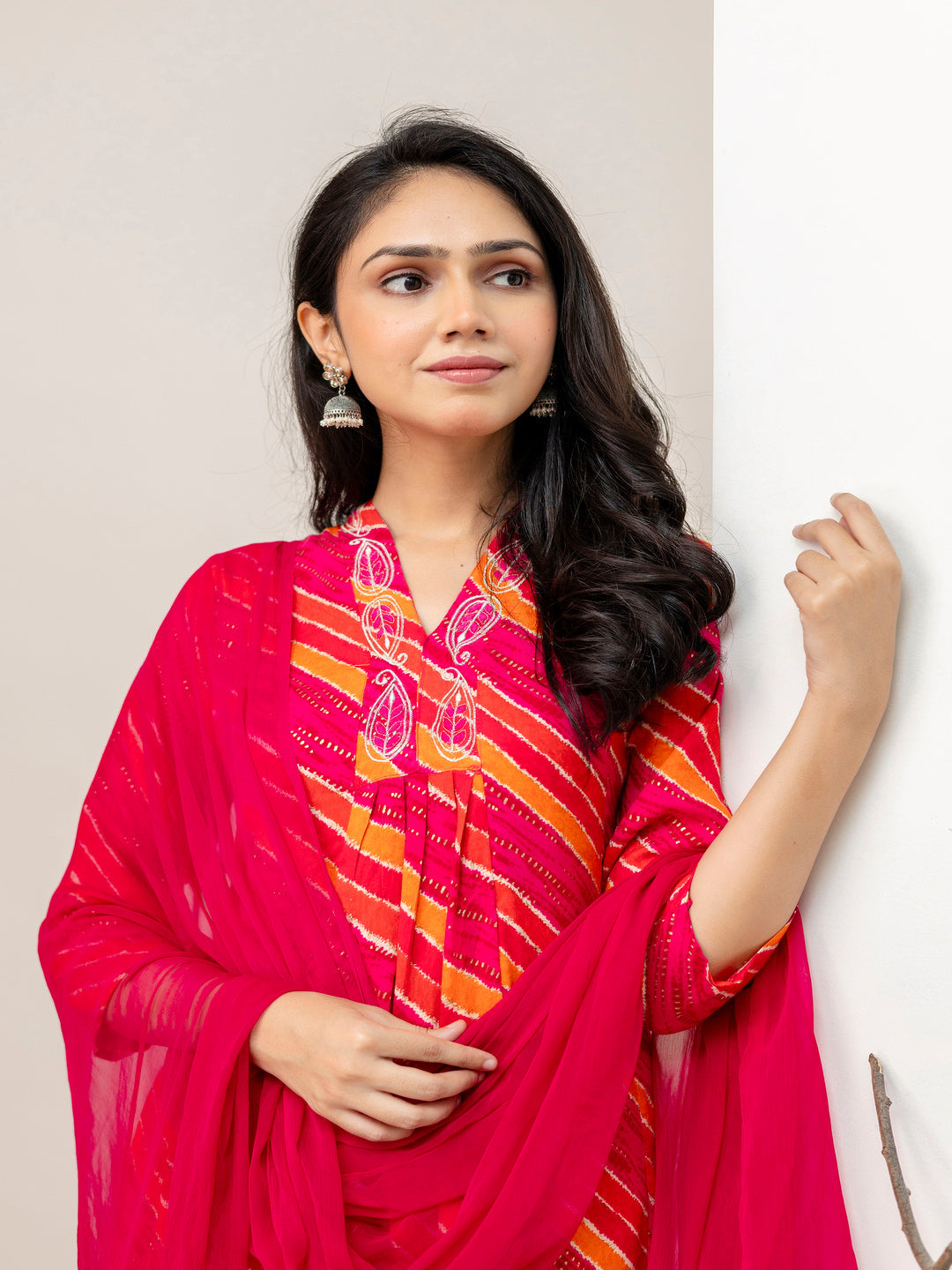 Pink Aline Rayon Printed Kurta With Pant And Dupatta