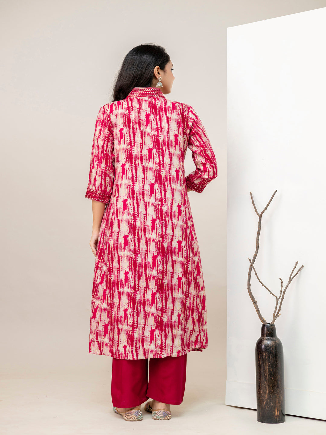 Pink Aline Rayon Printed Kurta With Pant And Dupatta