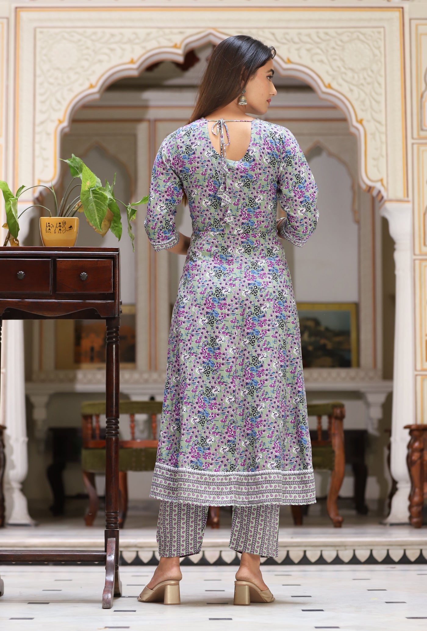 Green Anarkali Rayon Printd Embroiderd Kurta With Pant And Dupatta, view 2