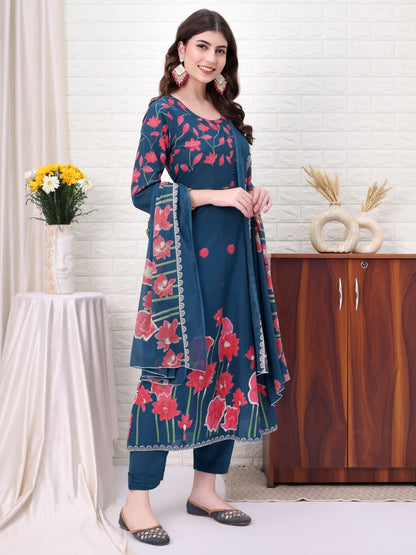 Blue Cotton Self Design Kurta Sets