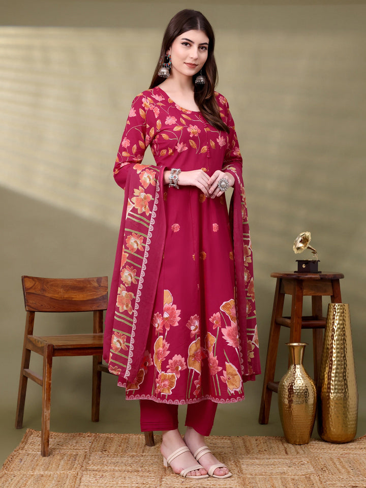 Pink Cotton Self Design Kurta Sets